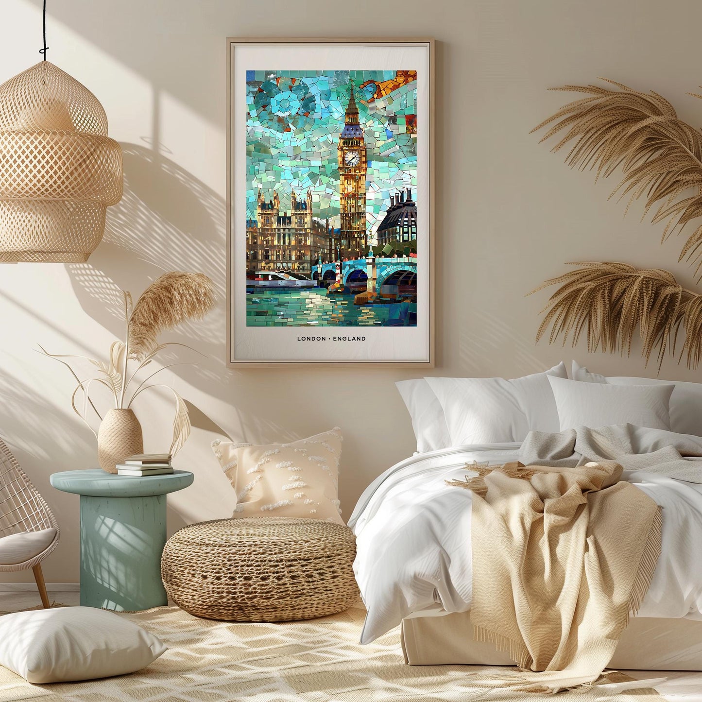 London Mosaic Print, London Mosaic Wall Art, London Mosaic Poster, London Mosaic Gift, London Decor, London Wall Decor, London, England, UK