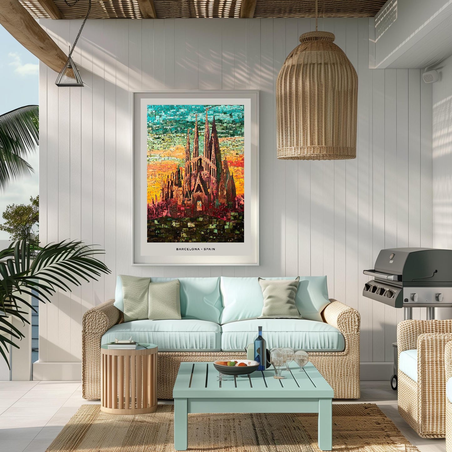 Barcelona Mosaic Print, Barcelona Mosaic Wall Art, Barcelona Mosaic Poster, Barcelona Gift, Barcelona Decor, Barcelona Wall Decor, Spain