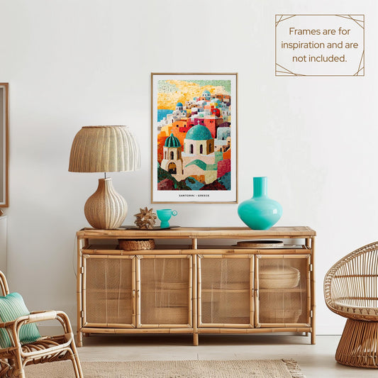 Santorini Mosaic Print, Santorini Mosaic Wall Art, Santorini Mosaic Poster, Santorini Gift, Santorini Decor, Santorini Wall Decor, Greece