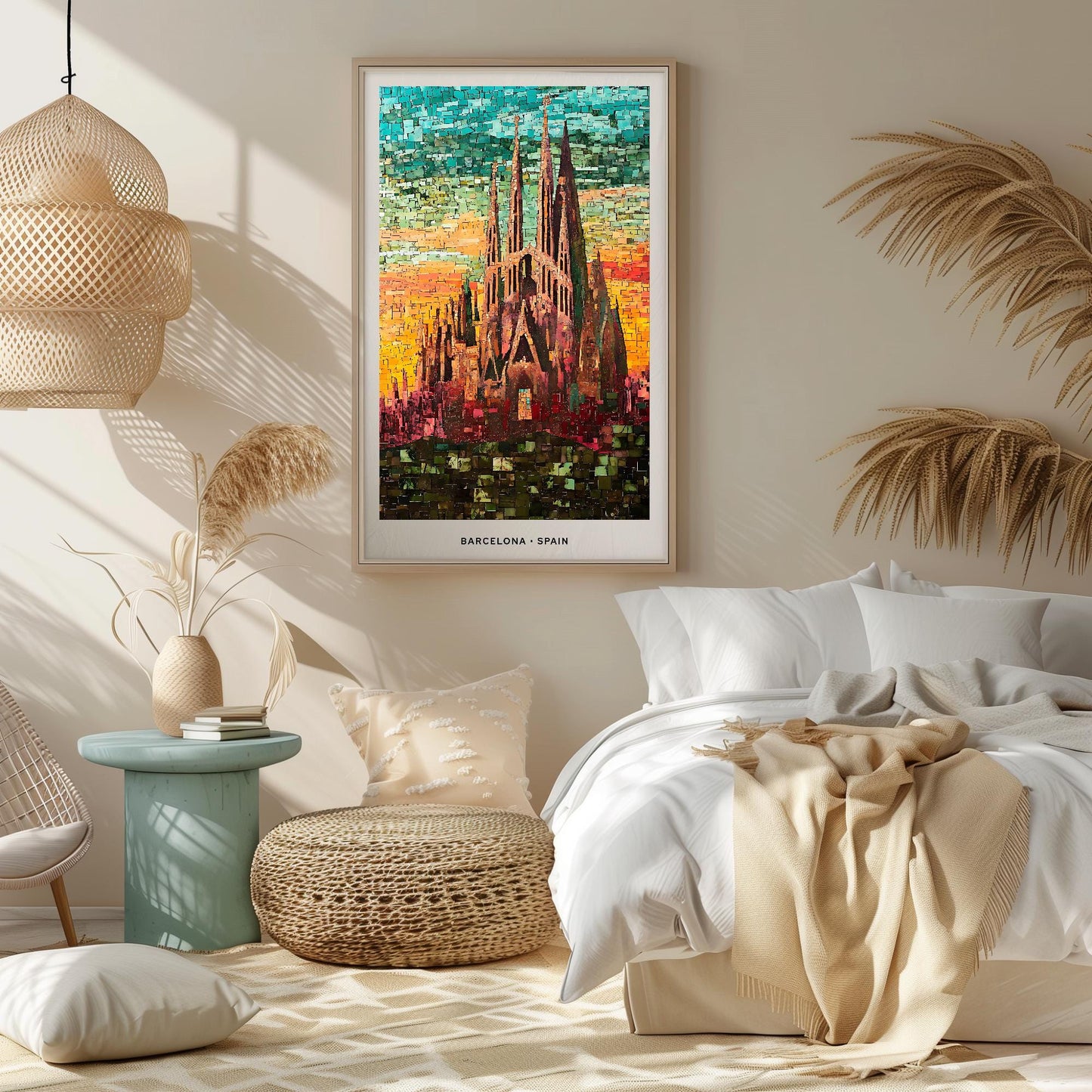 Barcelona Mosaic Print, Barcelona Mosaic Wall Art, Barcelona Mosaic Poster, Barcelona Gift, Barcelona Decor, Barcelona Wall Decor, Spain
