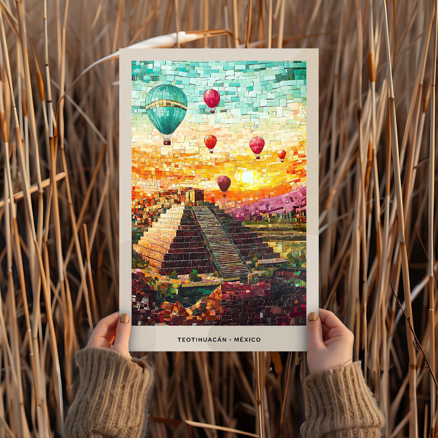 Teotihuacán Mosaic Print, Teotihuacán Wall Art, Teotihuacán Poster, Teotihuacán Gift, Teotihuacán Decor, Teotihuacán Wall Decor, México