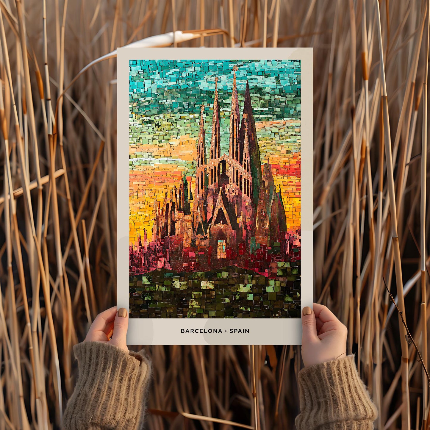 Barcelona Mosaic Print, Barcelona Mosaic Wall Art, Barcelona Mosaic Poster, Barcelona Gift, Barcelona Decor, Barcelona Wall Decor, Spain