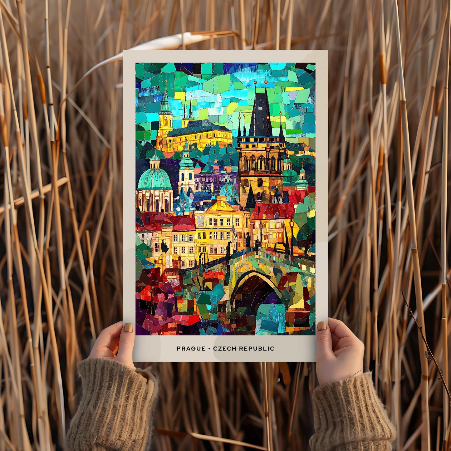 Prague Mosaic Print, Prague Mosaic Wall Art, Prague Mosaic Poster, Prague Gift, Prague Decor, Prague Wall Decor, Prague, Czech Republic