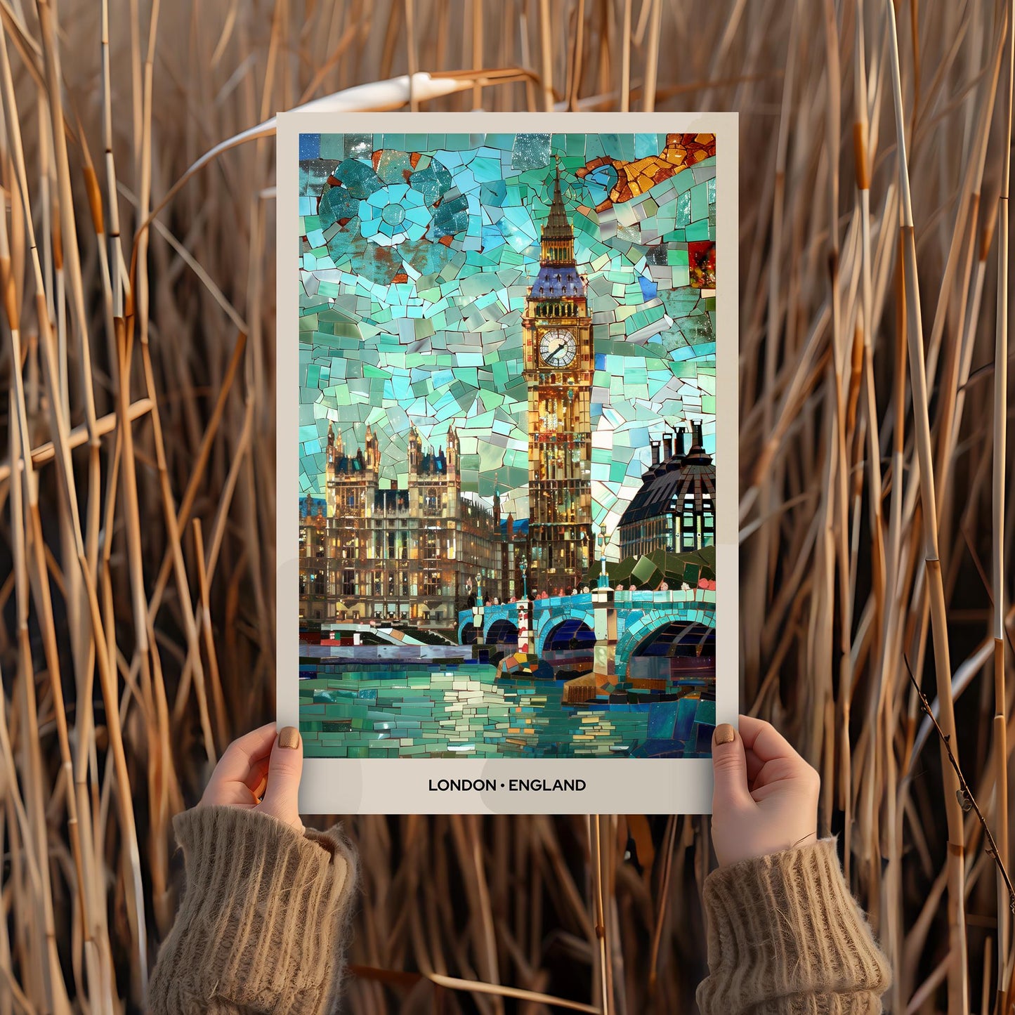 London Mosaic Print, London Mosaic Wall Art, London Mosaic Poster, London Mosaic Gift, London Decor, London Wall Decor, London, England, UK