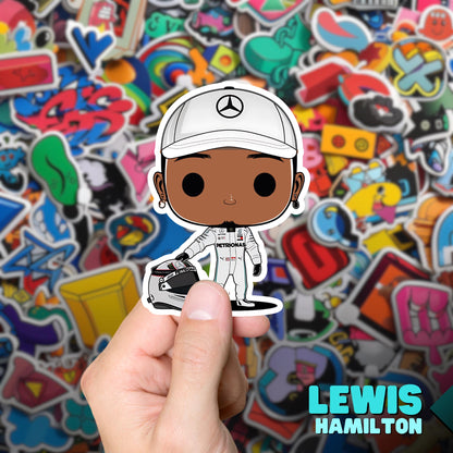 Lewis Hamilton F1 Funko Pop Decal, Decal Chibi Hamilton, Decal Sticker For Laptops Cars Notebooks, Fun Funko Pop Sticker, Funko Pop Hamilton