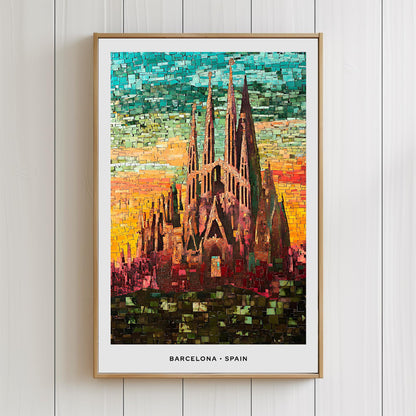 Barcelona Mosaic Print, Barcelona Mosaic Wall Art, Barcelona Mosaic Poster, Barcelona Gift, Barcelona Decor, Barcelona Wall Decor, Spain