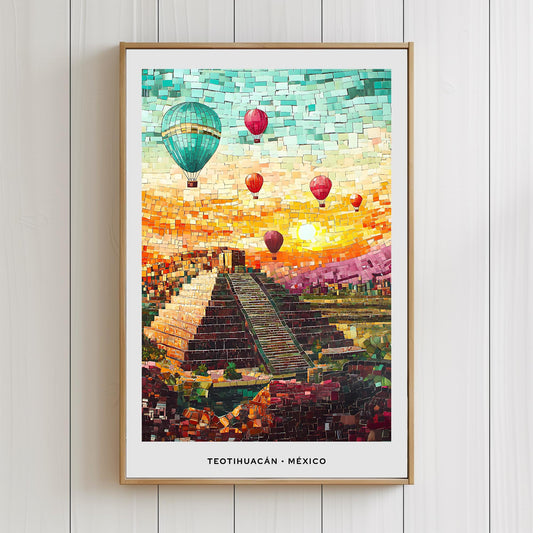 Teotihuacán Mosaic Print, Teotihuacán Wall Art, Teotihuacán Poster, Teotihuacán Gift, Teotihuacán Decor, Teotihuacán Wall Decor, México