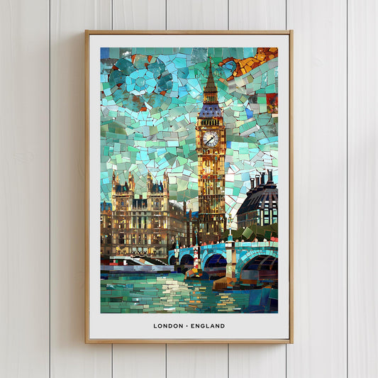 London Mosaic Print, London Mosaic Wall Art, London Mosaic Poster, London Mosaic Gift, London Decor, London Wall Decor, London, England, UK