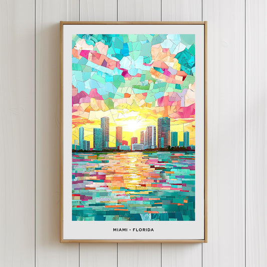 Miami Mosaic Print, Miami Mosaic Wall Art, Miami Mosaic Poster, Miami Mosaic Gift, Miami Decor, Miami Wall Decor, Florida, United States