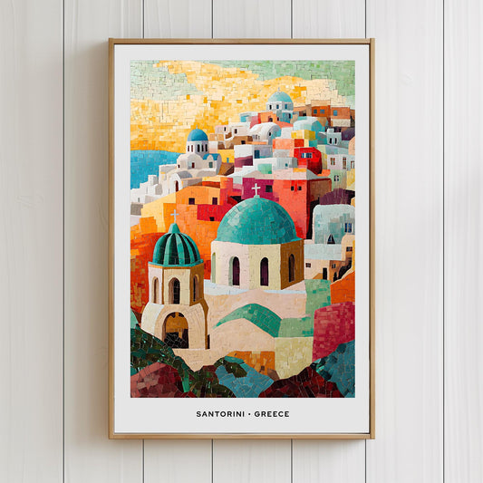 Santorini Mosaic Print, Santorini Mosaic Wall Art, Santorini Mosaic Poster, Santorini Gift, Santorini Decor, Santorini Wall Decor, Greece